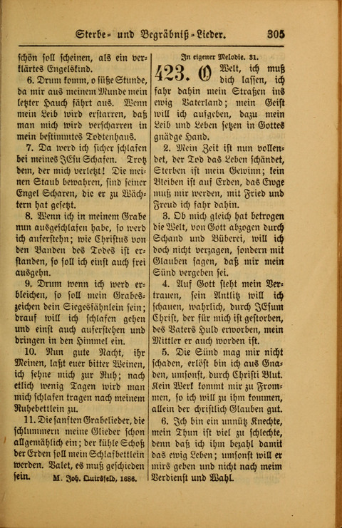 Kirchen-Gesangbuch für Evangelisch-Lutherische Gemeinden: ungeänderter Augsburgischer Confession darin des sel. Dr. Martin Luthers und anderer geistreichen Lehrer gebräuchlichste ... (55. ed.) page 305