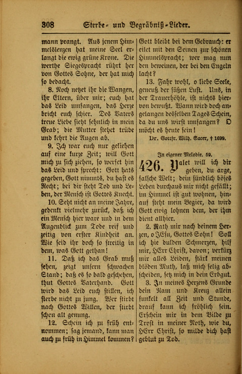 Kirchen-Gesangbuch für Evangelisch-Lutherische Gemeinden: ungeänderter Augsburgischer Confession darin des sel. Dr. Martin Luthers und anderer geistreichen Lehrer gebräuchlichste ... (55. ed.) page 308