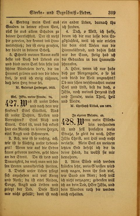 Kirchen-Gesangbuch für Evangelisch-Lutherische Gemeinden: ungeänderter Augsburgischer Confession darin des sel. Dr. Martin Luthers und anderer geistreichen Lehrer gebräuchlichste ... (55. ed.) page 309