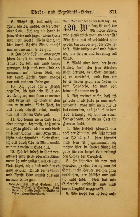 Kirchen-Gesangbuch für Evangelisch-Lutherische Gemeinden: ungeänderter Augsburgischer Confession darin des sel. Dr. Martin Luthers und anderer geistreichen Lehrer gebräuchlichste ... (55. ed.) page 311