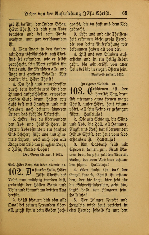 Kirchen-Gesangbuch für Evangelisch-Lutherische Gemeinden: ungeänderter Augsburgischer Confession darin des sel. Dr. Martin Luthers und anderer geistreichen Lehrer gebräuchlichste ... (55. ed.) page 65