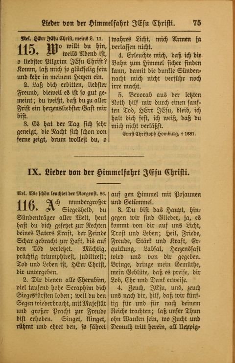 Kirchen-Gesangbuch für Evangelisch-Lutherische Gemeinden: ungeänderter Augsburgischer Confession darin des sel. Dr. Martin Luthers und anderer geistreichen Lehrer gebräuchlichste ... (55. ed.) page 75