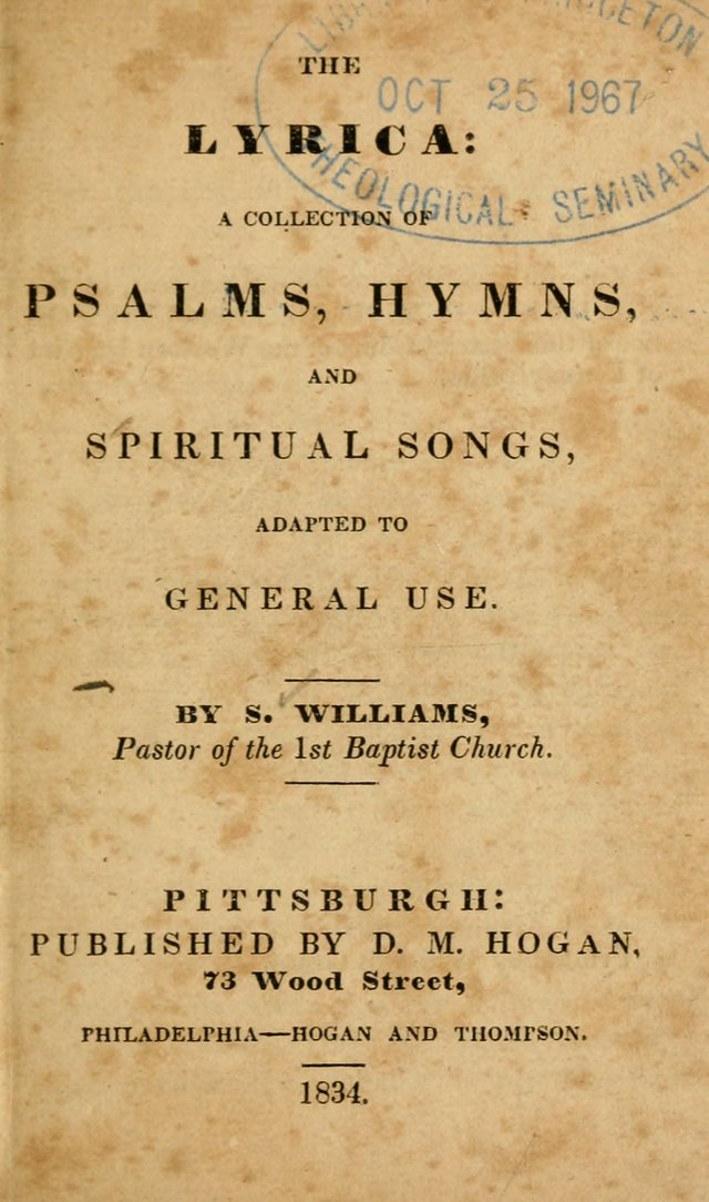 The Lyrica: a collection of psalms, hymns, and spiritual songs, adapted to general use page 1