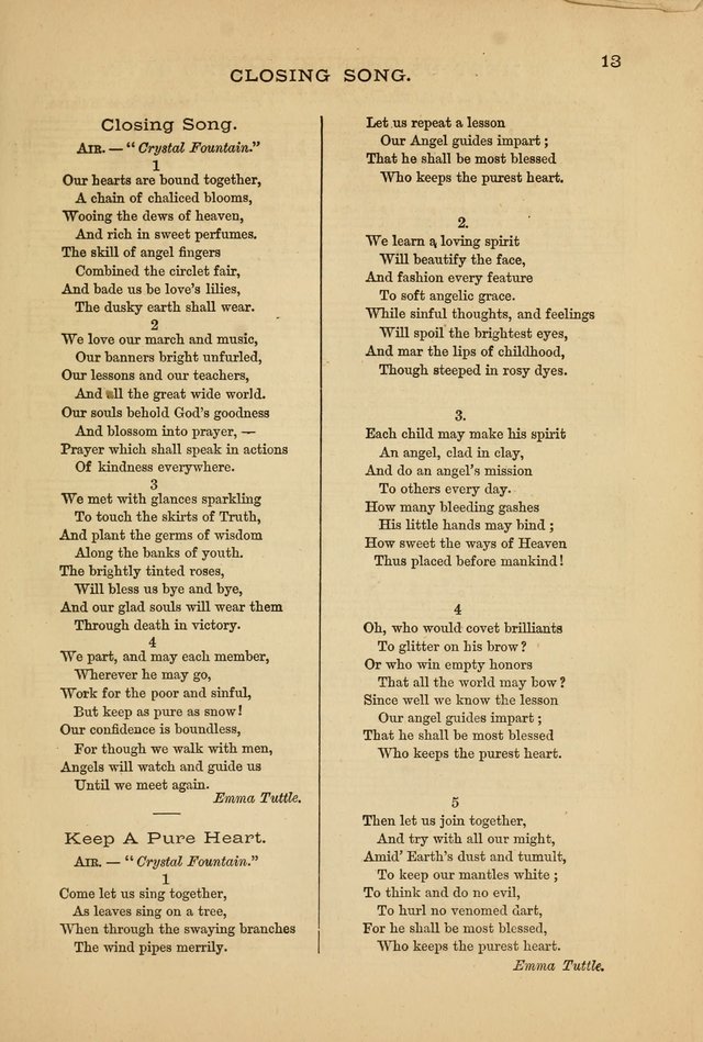 The Lyceum Guide: a collection of songs, hymns, and chants; lessons, readings, and recitations; marches and calisthenics. (With illustrations.) together with programmes and exercises ... page 13