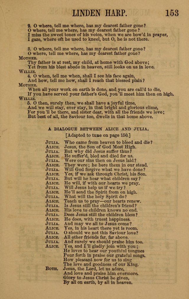 Linden Harp: a rare collection of popular melodies adapted to sacred and moral songs, original and selected. Illustrated. Also a manual of... page 153