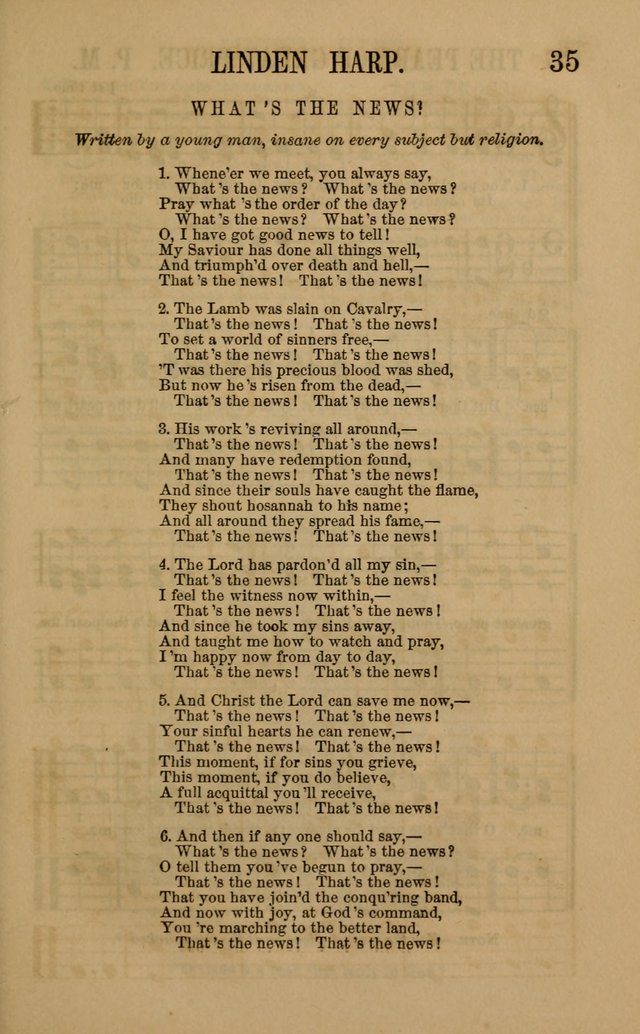 Linden Harp: a rare collection of popular melodies adapted to sacred and moral songs, original and selected. Illustrated. Also a manual of... page 35