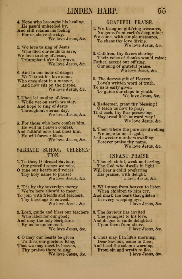 Linden Harp: a rare collection of popular melodies adapted to sacred and moral songs, original and selected. Illustrated. Also a manual of... page 55