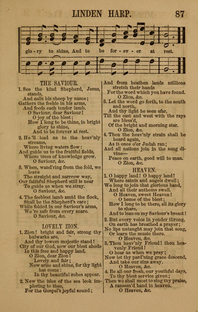 Linden Harp: a rare collection of popular melodies adapted to sacred and moral songs, original and selected. Illustrated. Also a manual of... page 87