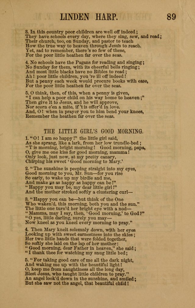 Linden Harp: a rare collection of popular melodies adapted to sacred and moral songs, original and selected. Illustrated. Also a manual of... page 89