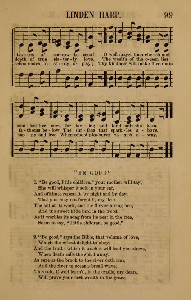 Linden Harp: a rare collection of popular melodies adapted to sacred and moral songs, original and selected. Illustrated. Also a manual of... page 99