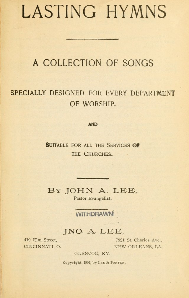 Lasting Hymns: a collection of songs specially designed for every department of worship and suitable for all services of the churches page v