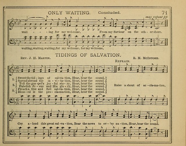 Light and Life: a collection of new hymns and tunes for sunday schools, prayer meetings, praise meetings and revival meetings page 71