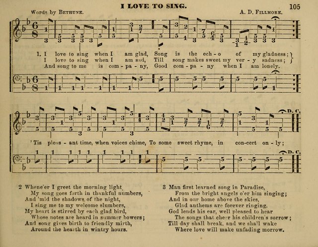 The Little Minstrel: a collection of songs and music, with lessons of instruction, mathematically arranged plan of notation page 105