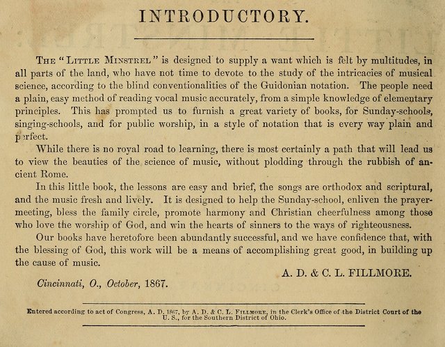 The Little Minstrel: a collection of songs and music, with lessons of instruction, mathematically arranged plan of notation page 2