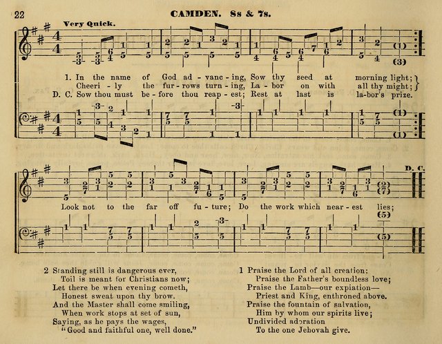 The Little Minstrel: a collection of songs and music, with lessons of instruction, mathematically arranged plan of notation page 22