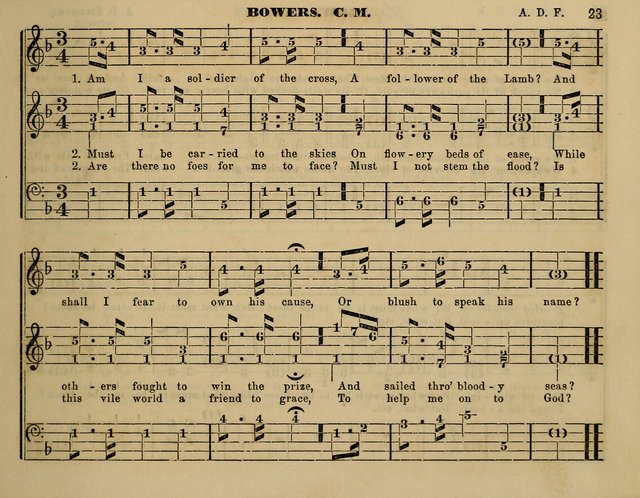 The Little Minstrel: a collection of songs and music, with lessons of instruction, mathematically arranged plan of notation page 23