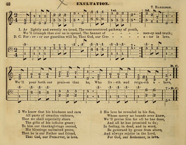 The Little Minstrel: a collection of songs and music, with lessons of instruction, mathematically arranged plan of notation page 48