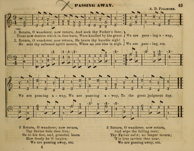 The Little Minstrel: a collection of songs and music, with lessons of instruction, mathematically arranged plan of notation page 49