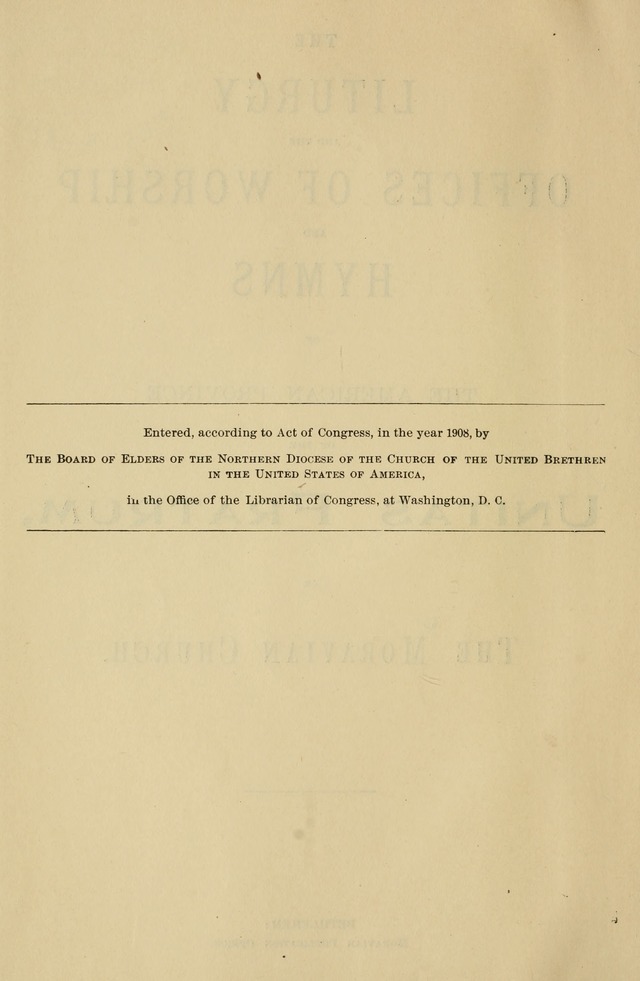 The Liturgy and the Offices of Worship and Hymns of the American Province of the Unitas Fratrum, or the Moravian Church page viii