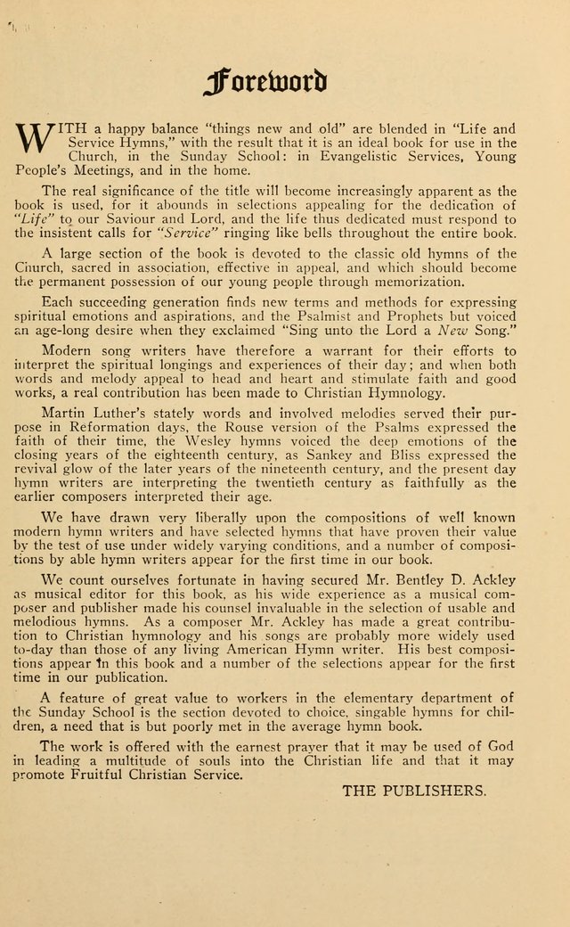 Life and Service Hymns page vii