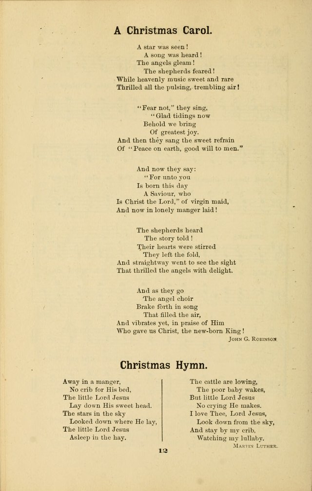 Melodies for Little People: containing also one hundred recitations for Sunday-schools, anniversary occasions, concerts, entertainments, and sociables, with songs adapted... page 12