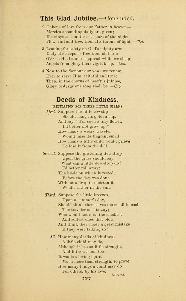 Melodies for Little People: containing also one hundred recitations for Sunday-schools, anniversary occasions, concerts, entertainments, and sociables, with songs adapted... page 137