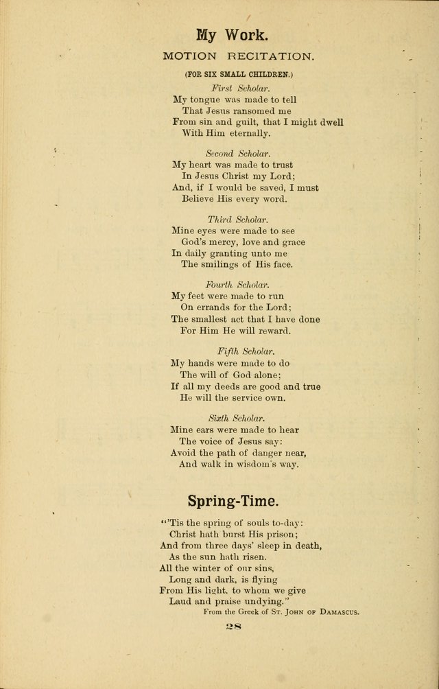 Melodies for Little People: containing also one hundred recitations for Sunday-schools, anniversary occasions, concerts, entertainments, and sociables, with songs adapted... page 28