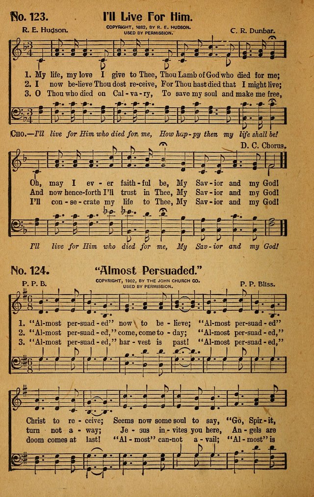 Make Christ King. Combined: a selection of high class gospel hymns for use in general worship and special evangelistic meetings page 123