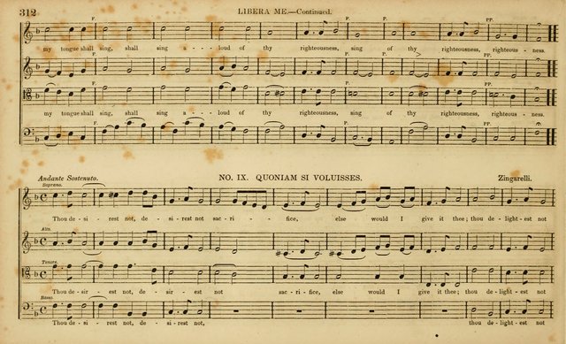 The Mozart Collection of Sacred Music: containing melodies, chorals, anthems and chants, harmonized in four parts; together with the celebrated Christus and Miserere by ZIngarelli page 312