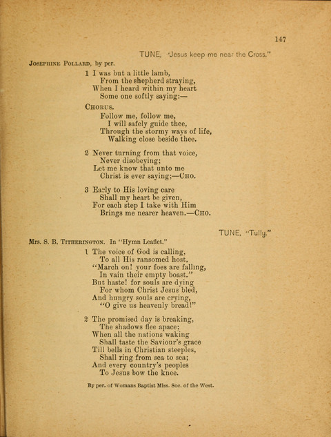 Missionary Hymnal: for the use of junior and juvenile missionary socieites page 147