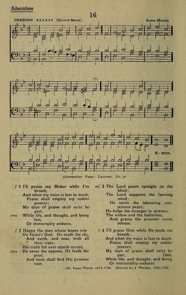 Methodist Hymn and Tune Book: official hymn book of the Methodist Church page 16