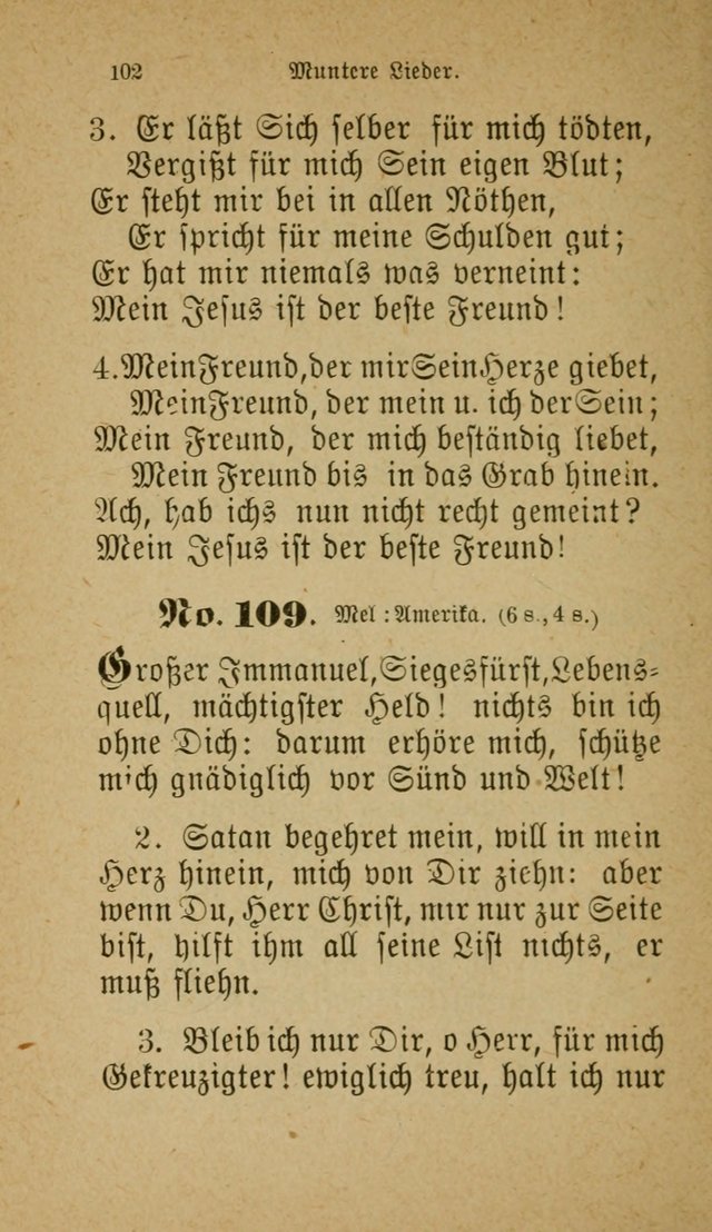 Muntere Lieder: Eine Sammlung der beliebtesten und brauchbarsten Gesänge für Sonntagsschulen und andere christlichen Versammlungen. 3. Aufl. page 107