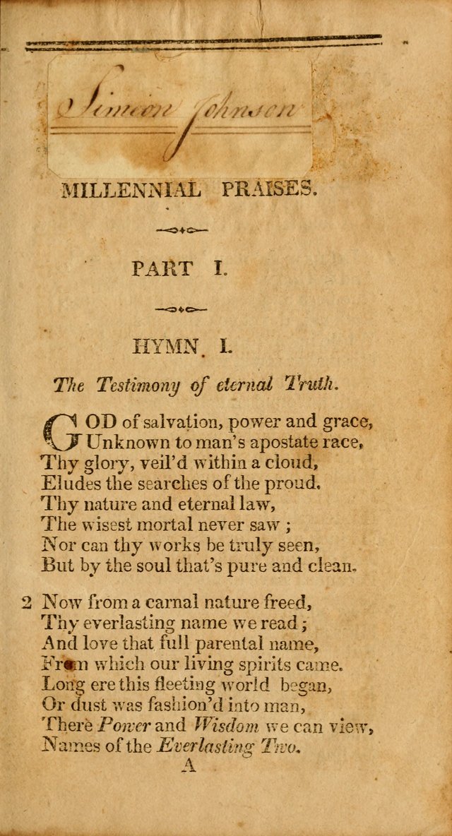 Millennial Praises: containing a collection of gospel hymns, in four parts; adapted to the day of Christ