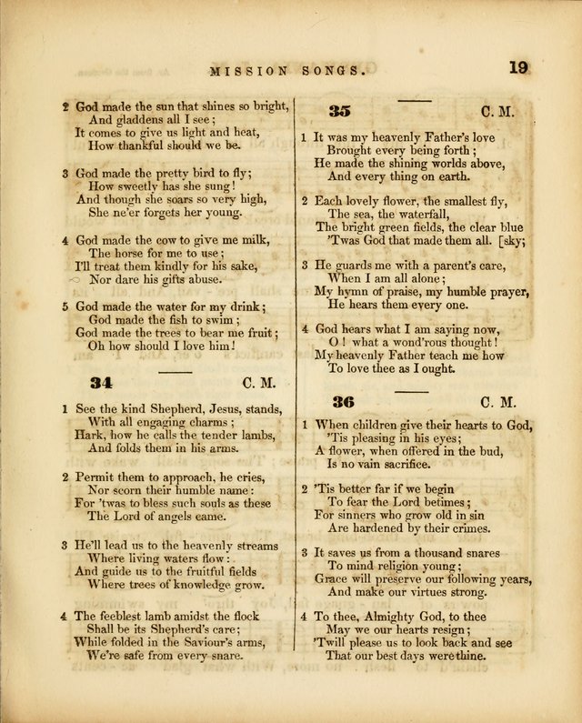 Mission Songs: a collection of hymns and music, designed for Sabbath schools page 19