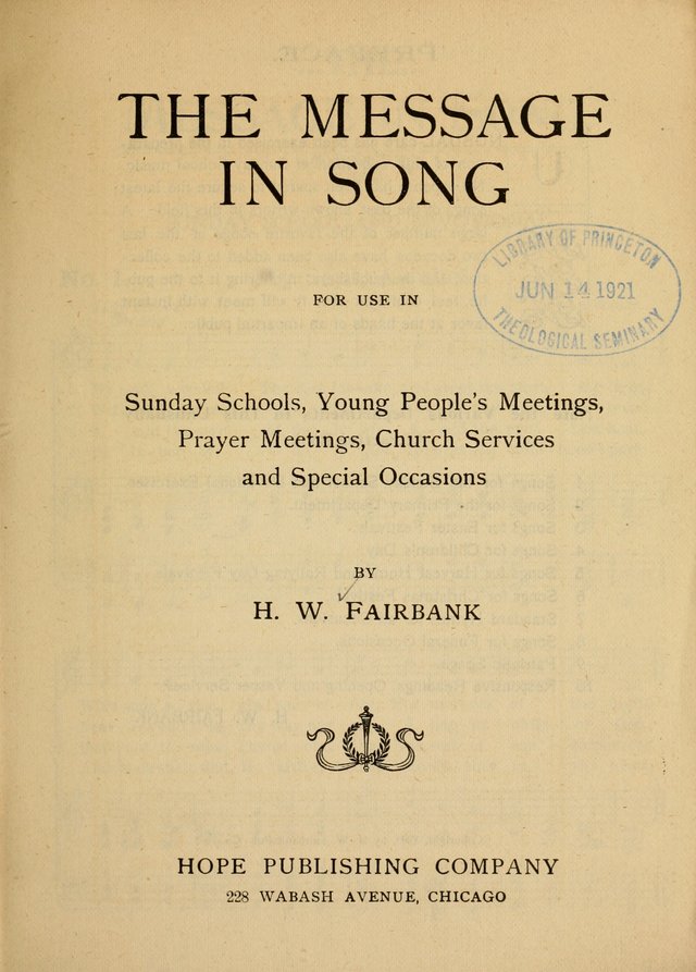 The Message in Song: for use in Sunday schools, young people