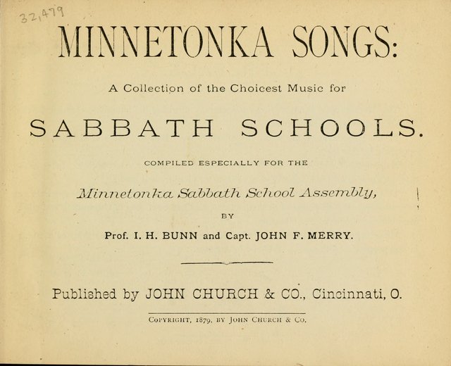 Minnetonka Songs: for Sabbath Schools, compiled especially for the Minnetonka Sabbath-School Assembly page 1