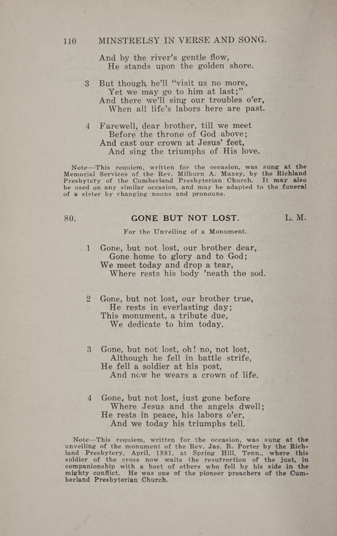 Minstrelsy In Verse and Song: Being a collection of Original Psalms, Hymns and Poems for the Home, covering a period of more than fifty years in their production page 110