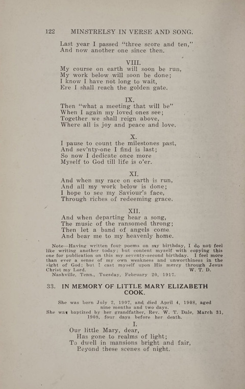 Minstrelsy In Verse and Song: Being a collection of Original Psalms, Hymns and Poems for the Home, covering a period of more than fifty years in their production page 122