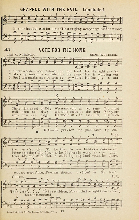 New Anti-Saloon Songs: A Collection of Temperance and Moral Reform Songs Prepared at the Request of The National Anti-Saloon League page 47