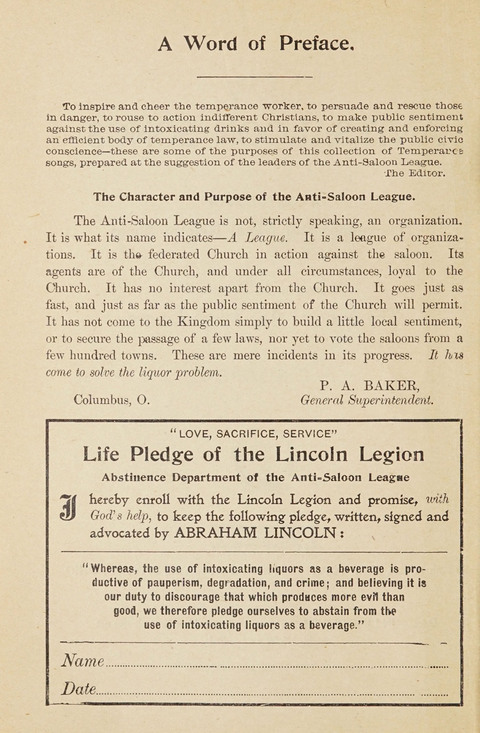 New Anti-Saloon Songs: A Collection of Temperance and Moral Reform Songs Prepared at the Request of The National Anti-Saloon League page iii