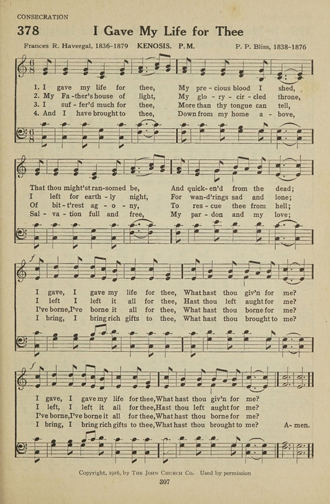 New Baptist Hymnal: containing standard and Gospel hymns and responsive readings page 307