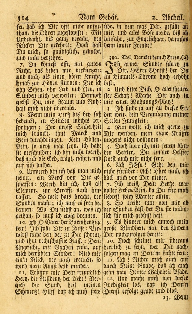 Neu-Eingerichtetes Gesang-Buch in Sich Haltend eine Sammlung (mehrentheils alter) Schöner lehr-reicher underbailicher Lieder... page 314