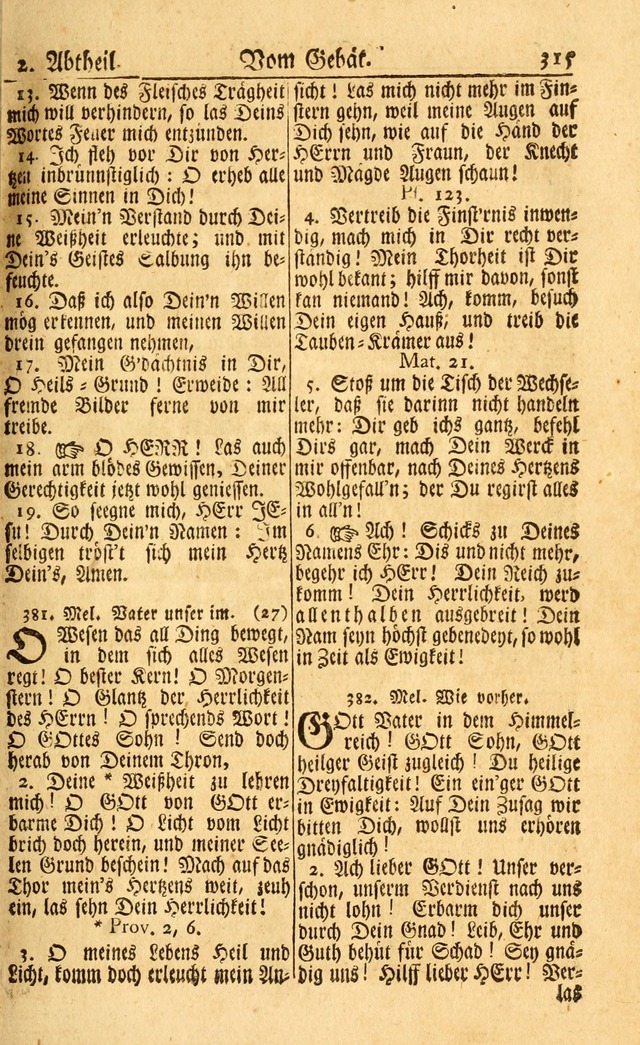 Neu-Eingerichtetes Gesang-Buch in Sich Haltend eine Sammlung (mehrentheils alter) Schöner lehr-reicher underbailicher Lieder... page 315