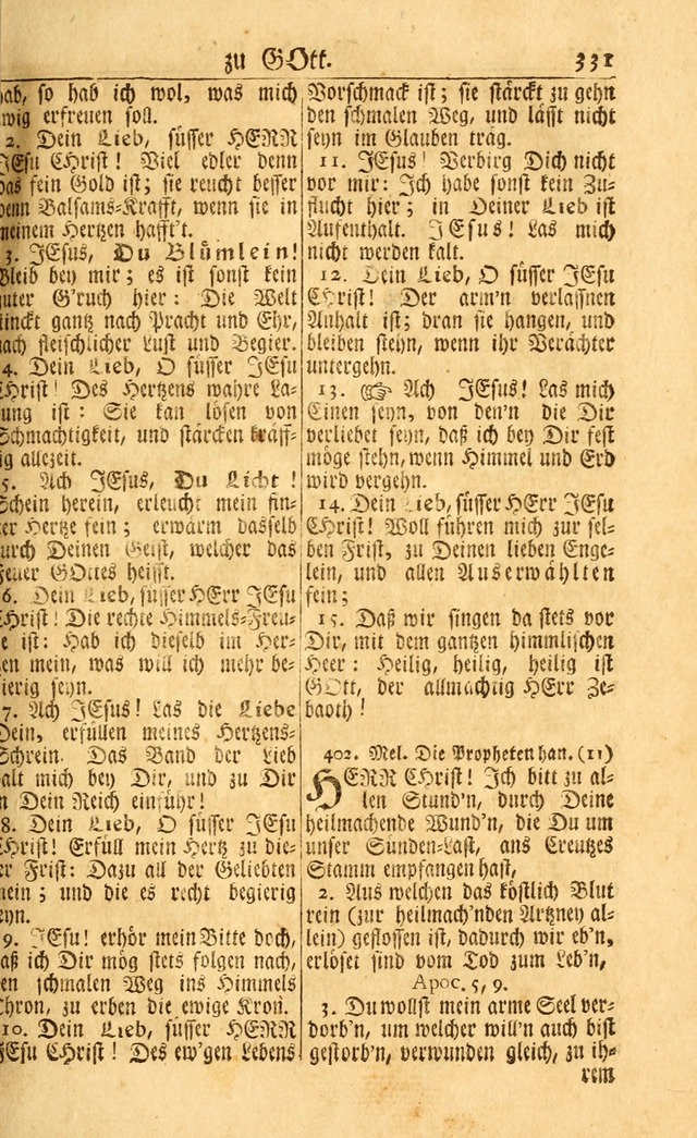 Neu-Eingerichtetes Gesang-Buch in Sich Haltend eine Sammlung (mehrentheils alter) Schöner lehr-reicher underbailicher Lieder... page 331