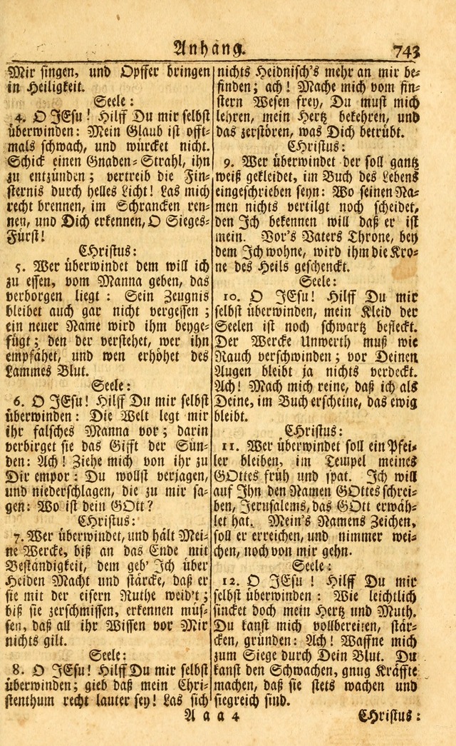 Neu-Eingerichtetes Gesang-Buch in Sich Haltend eine Sammlung (mehrentheils alter) Schöner lehr-reicher underbailicher Lieder... page 749