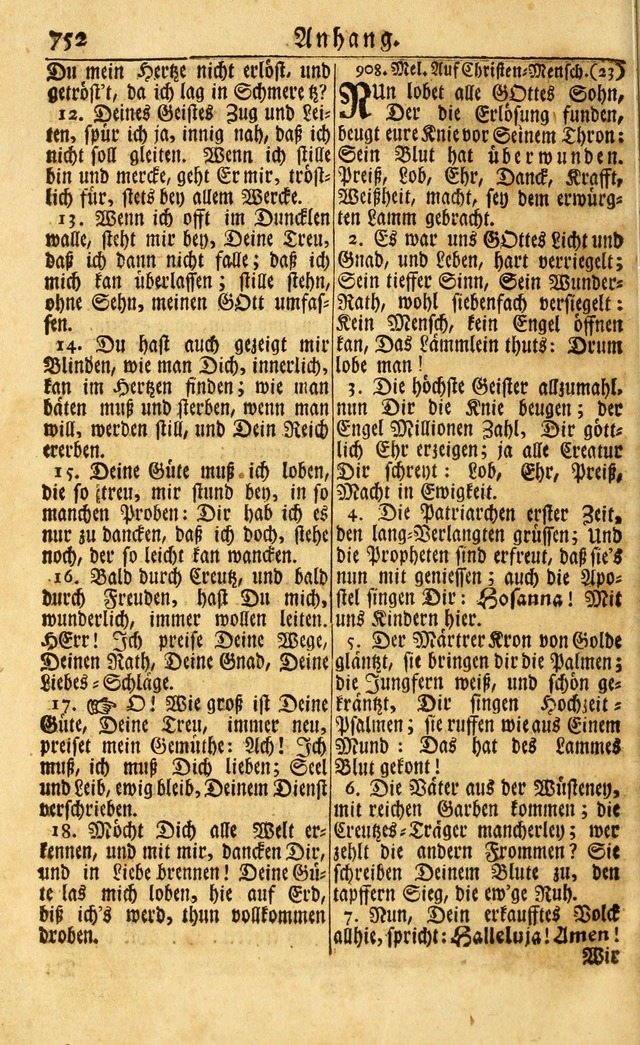 Neu-Eingerichtetes Gesang-Buch in Sich Haltend eine Sammlung (mehrentheils alter) Schöner lehr-reicher underbailicher Lieder... page 758