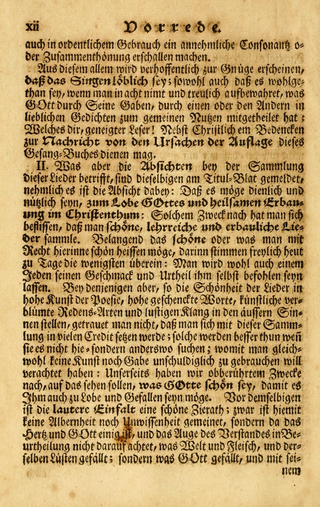 Neu-Eingerichtetes Gesang-Buch in Sich Haltend eine Sammlung (mehrentheils alter) Schöner lehr-reicher underbailicher Lieder... page xx