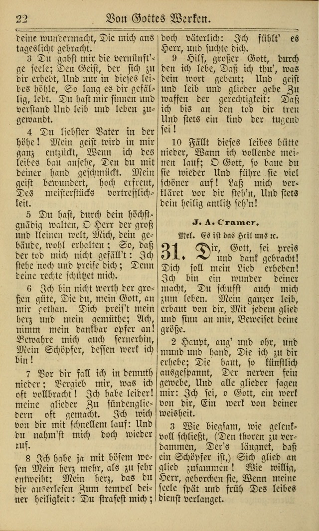 Neuestes Gemeinschaftliches Gesangbuch: zum gotttesdienstlichen Gebrauch der Lutherischen und Reformierten Gemeinden in Nord-Amerika: eine sammlung von 652 liedern mit dem dazu gehörigen anhang... page 22