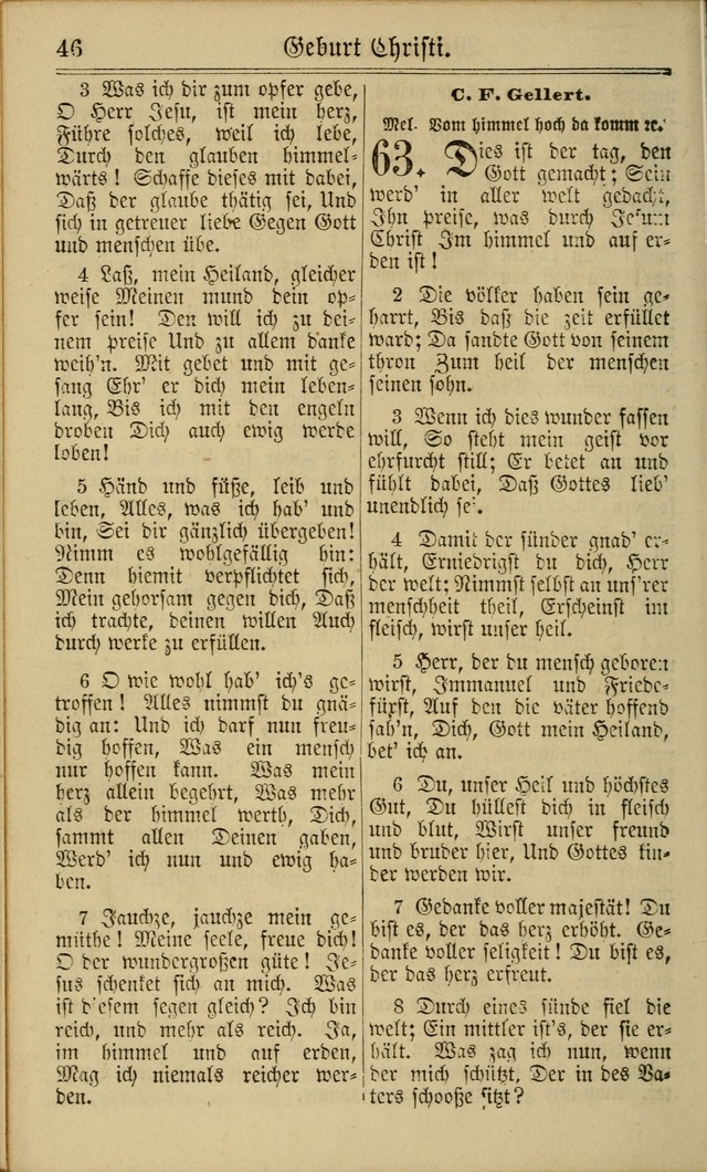 Neuestes Gemeinschaftliches Gesangbuch: zum gotttesdienstlichen Gebrauch der Lutherischen und Reformierten Gemeinden in Nord-Amerika: eine sammlung von 652 liedern mit dem dazu gehörigen anhang... page 46