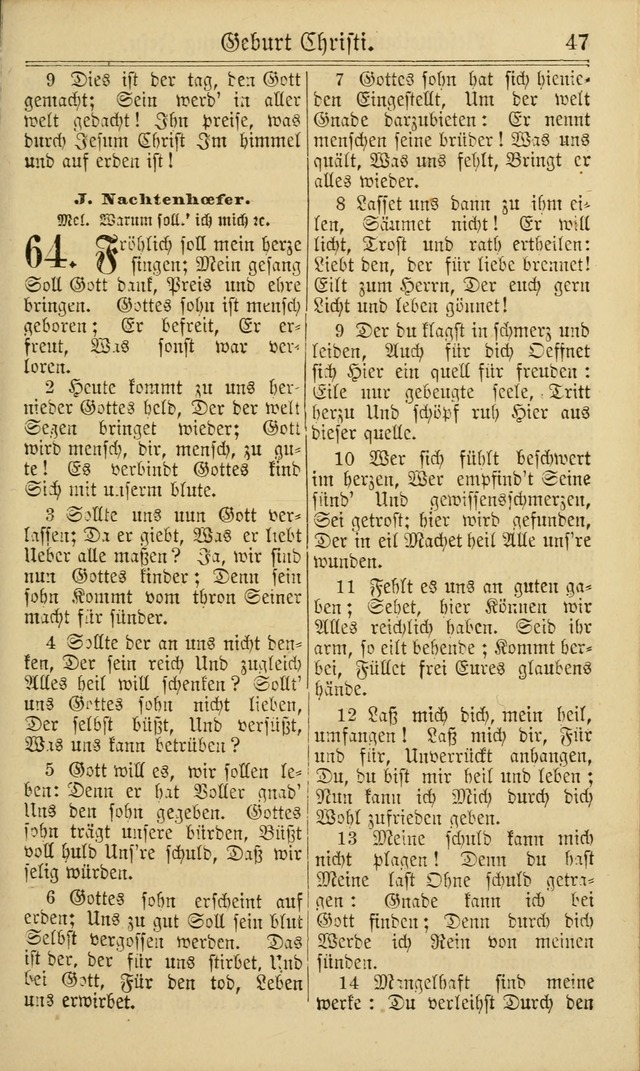 Neuestes Gemeinschaftliches Gesangbuch: zum gotttesdienstlichen Gebrauch der Lutherischen und Reformierten Gemeinden in Nord-Amerika: eine sammlung von 652 liedern mit dem dazu gehörigen anhang... page 47